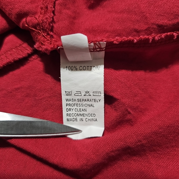 Red Cotton Ruffle Hem Button-Up Dress - Picture 4 of 8